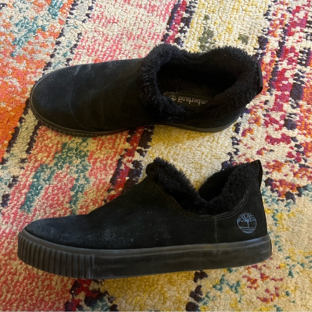 Timberland Skyla Bay Slip-on Shoes Black Suede Faux Fur Women’s Size 7.5